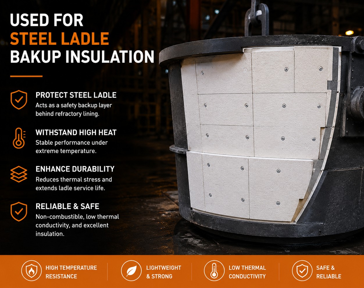 300 calcium silicate board steel ladle backup